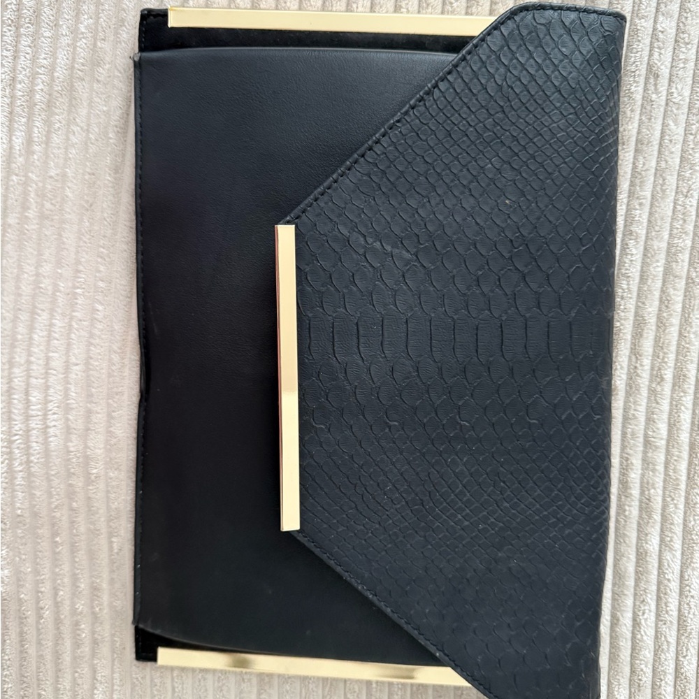 Aldo Black Textured Laptop Case with Gold Trim